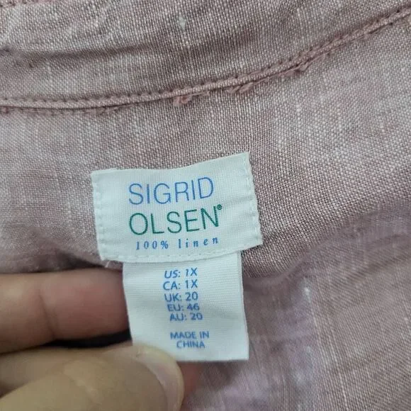 Sigrid Olsen Womens 100% Linen Tunic Top Size 1X Pink 3/4 Sleeve Lagenlook Beach - Picture 5 of 8